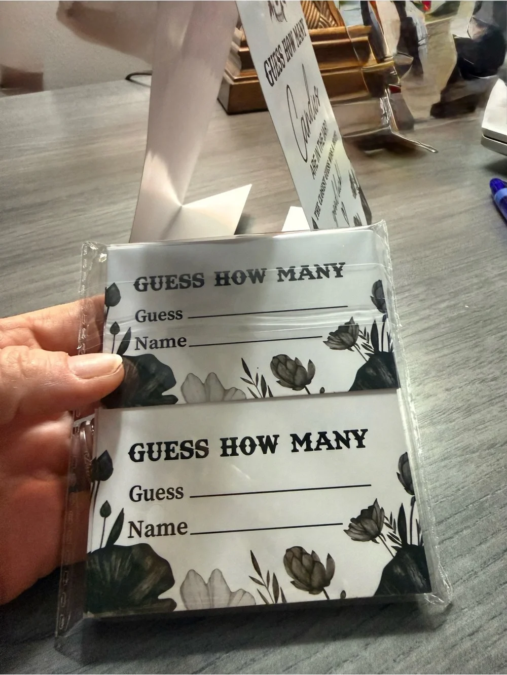 Guess How Many Candies Are In The Jar Sign - Black & White Floral
